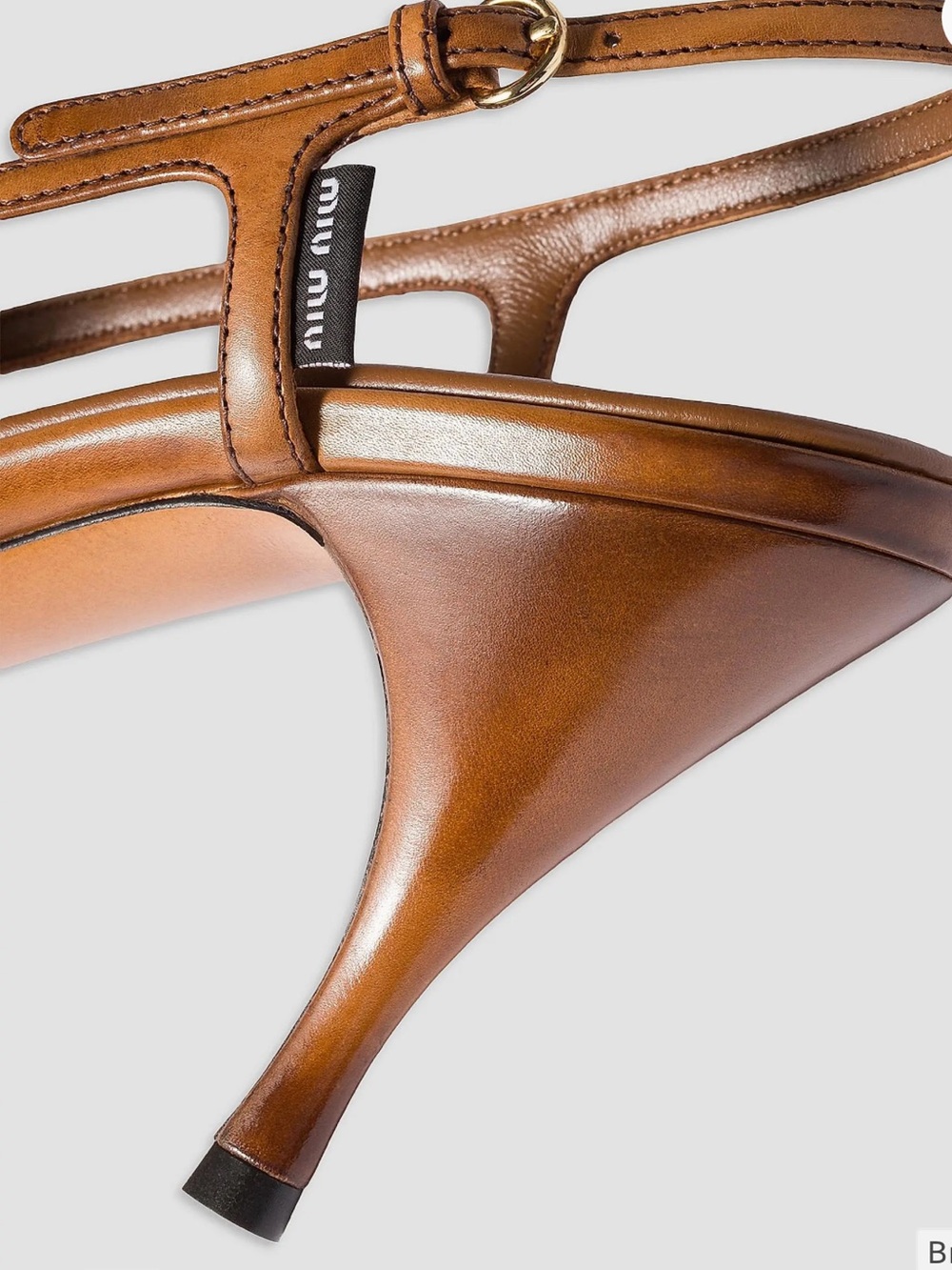 Miu Miu Tan Brown Leather Slingback Pointed-Toe Heels - Picture 3 of 13